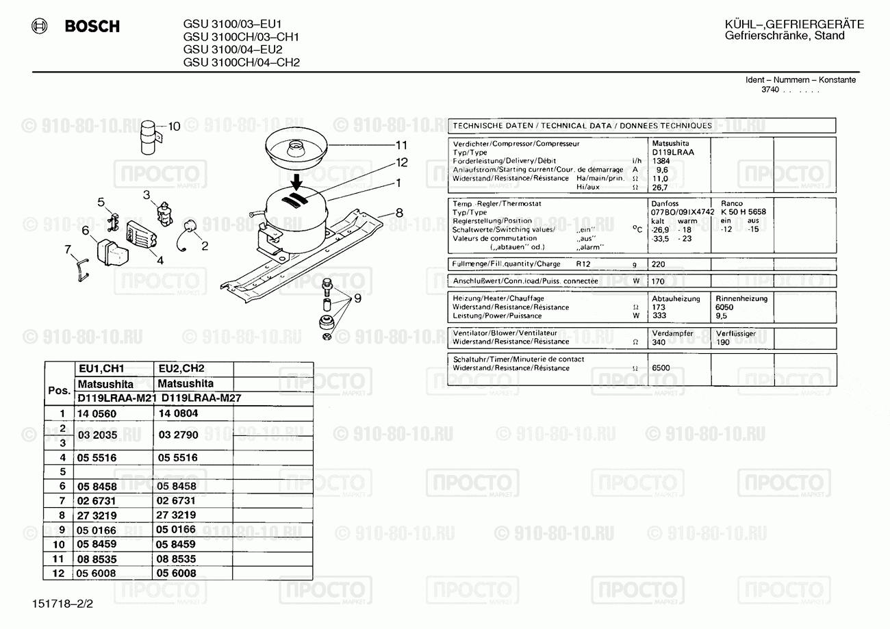 Холодильник Bosch GSU3100/03 - взрыв-схема