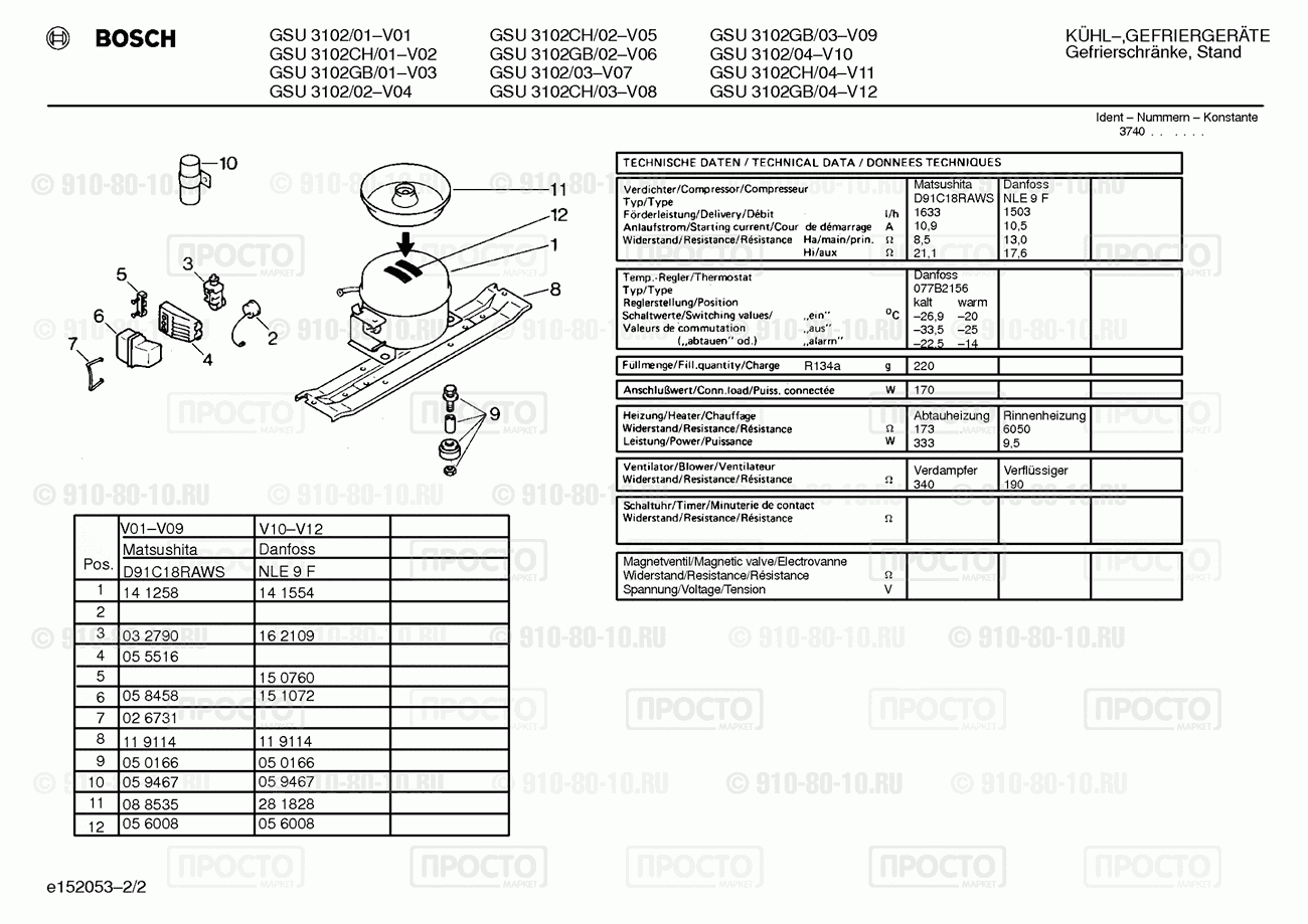 Холодильник Bosch GSU3102/01 - взрыв-схема
