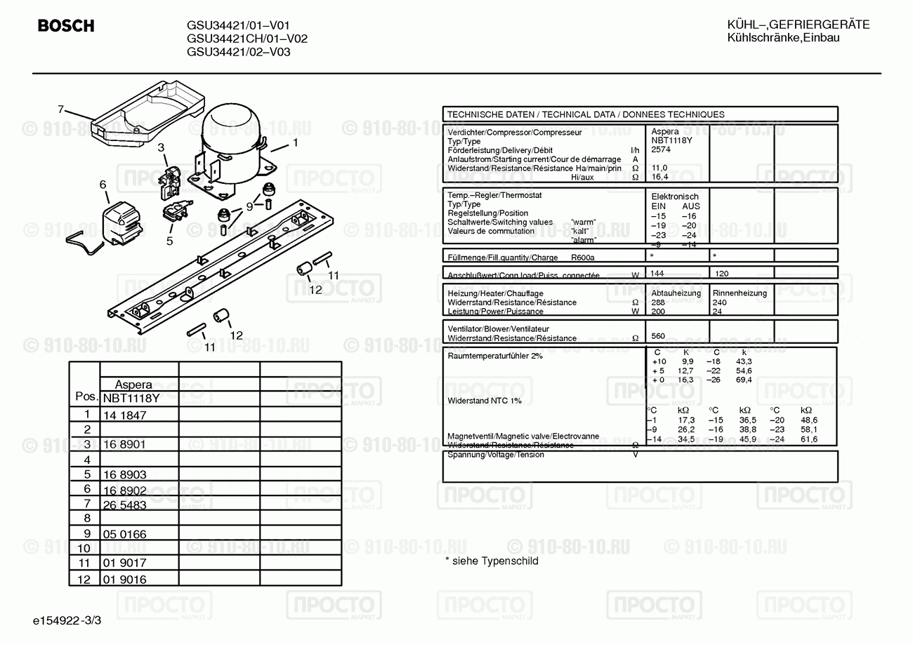 Холодильник Bosch GSU34421/01 - взрыв-схема