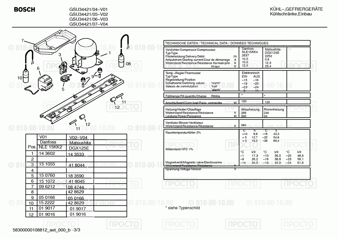 Холодильник Bosch GSU34421/05 - взрыв-схема
