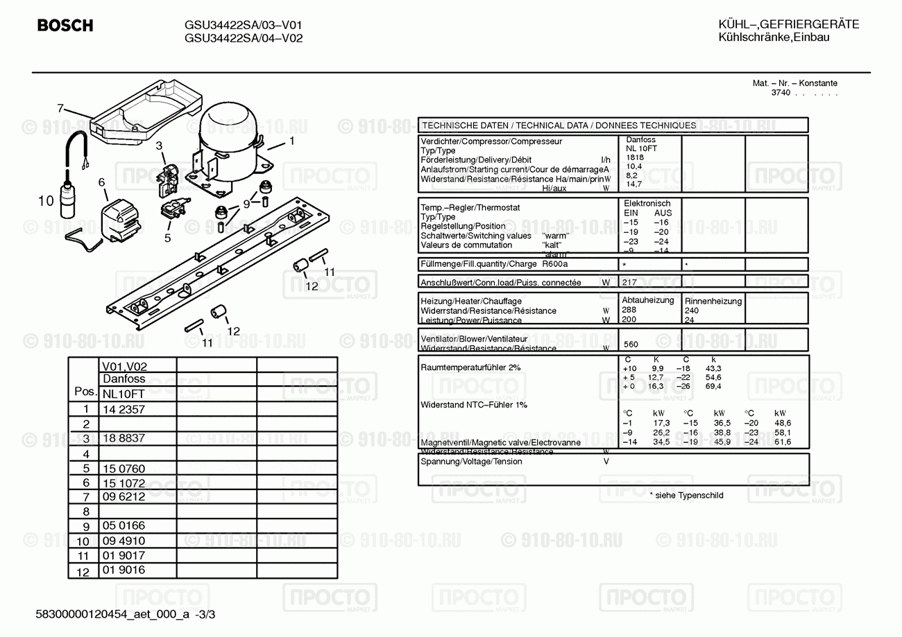 Холодильник Bosch GSU34422SA/04 - взрыв-схема