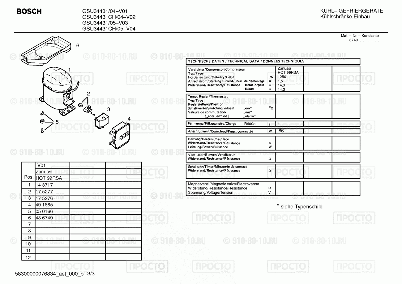 Холодильник Bosch GSU34431/04 - взрыв-схема
