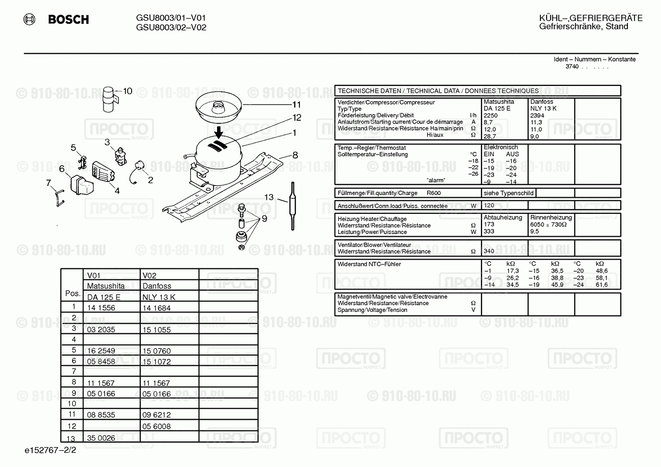 Холодильник Bosch GSU8003/01 - взрыв-схема