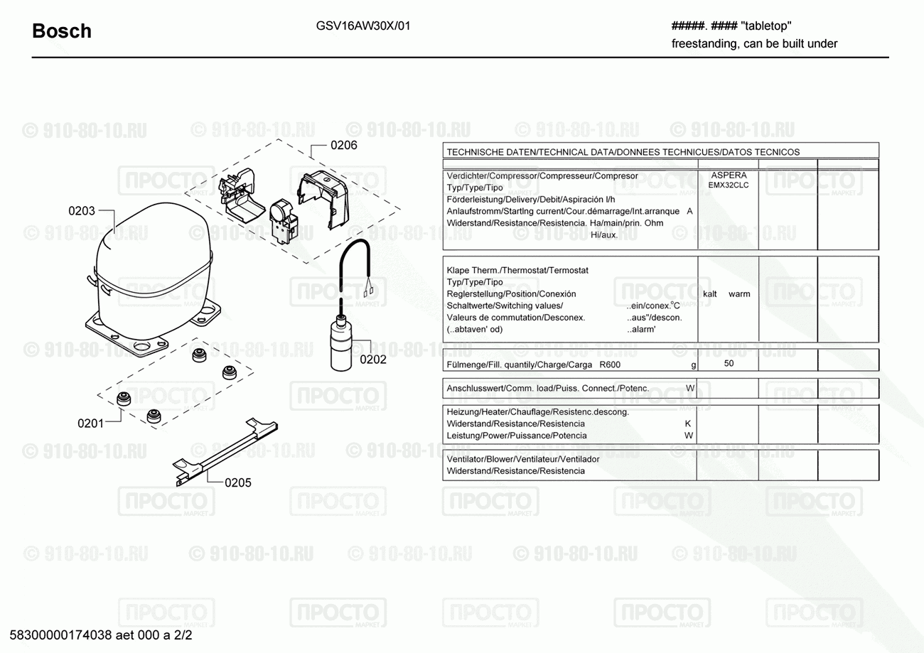 Холодильник Bosch GSV16AW30X/01 - взрыв-схема
