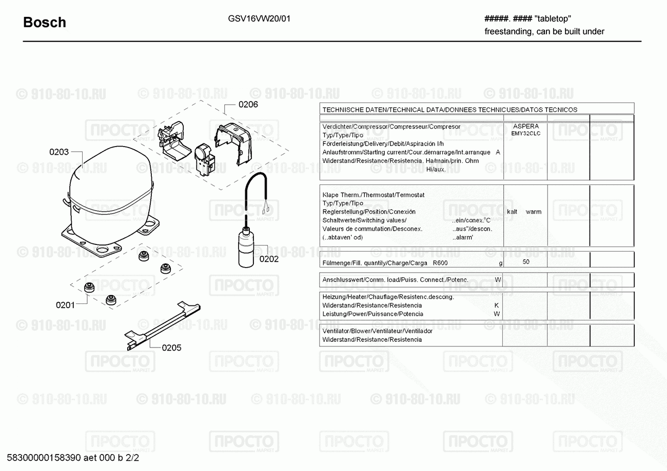 Холодильник Bosch GSV16VW20/01 - взрыв-схема