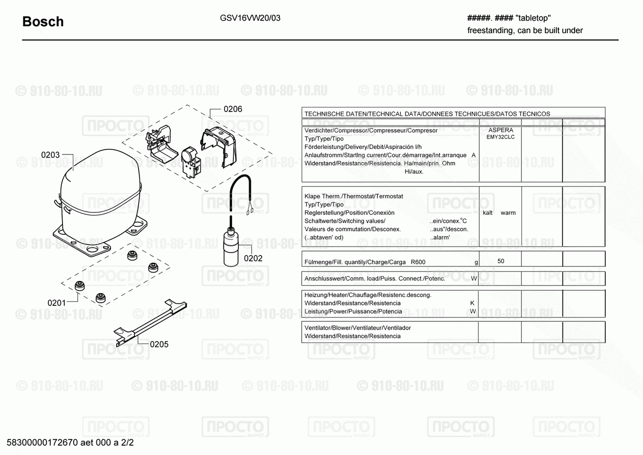 Холодильник Bosch GSV16VW20/03 - взрыв-схема