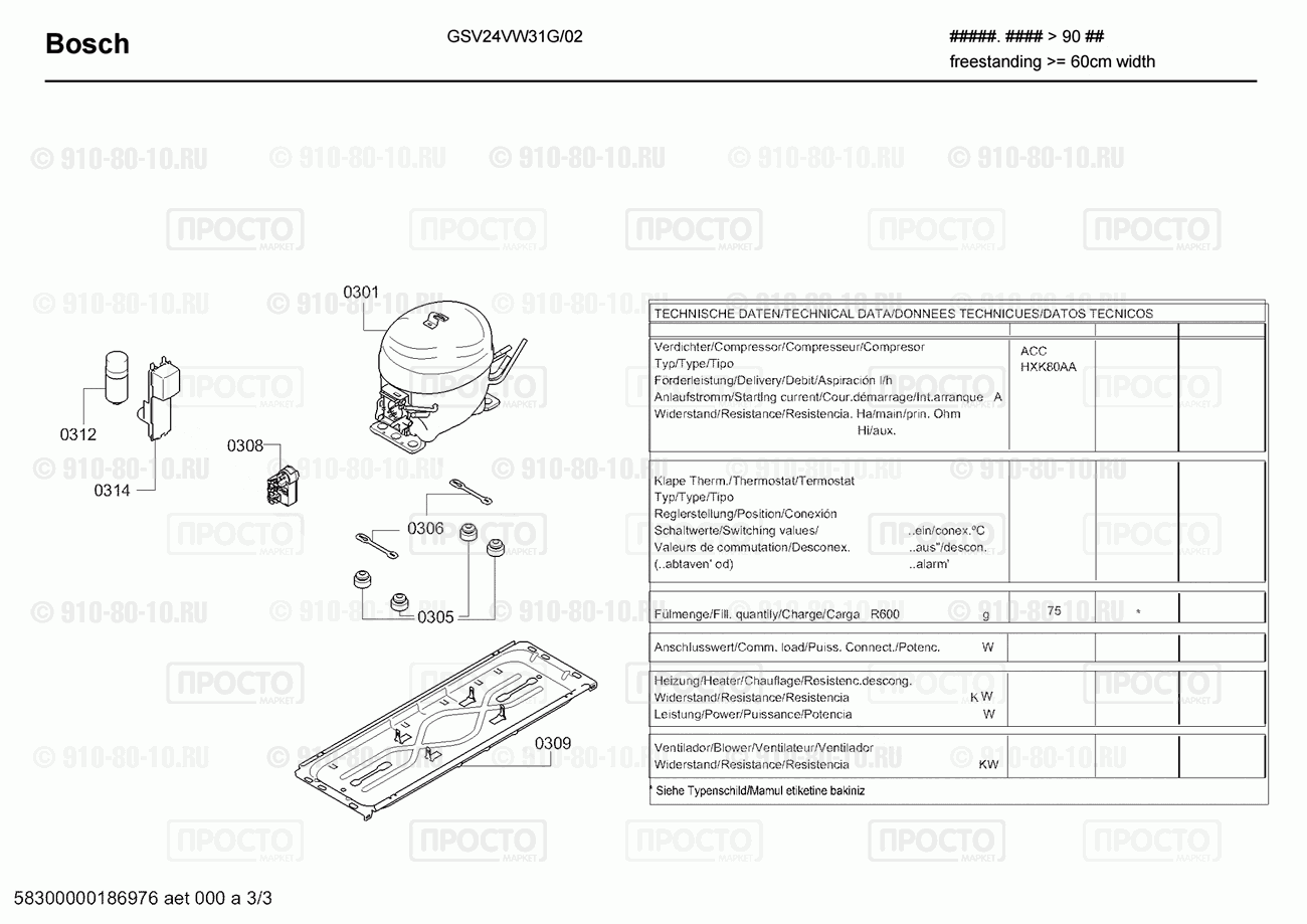 Холодильник Bosch GSV24VW31G/02 - взрыв-схема