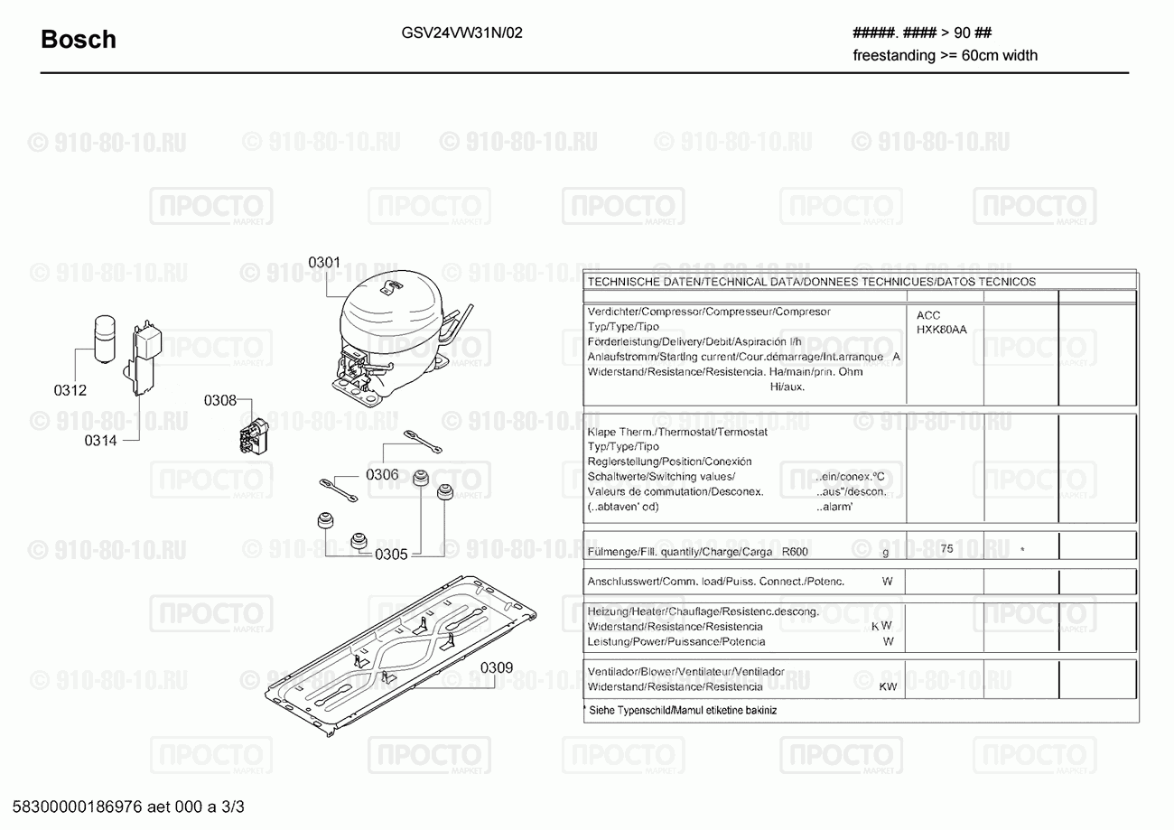 Холодильник Bosch GSV24VW31N/02 - взрыв-схема