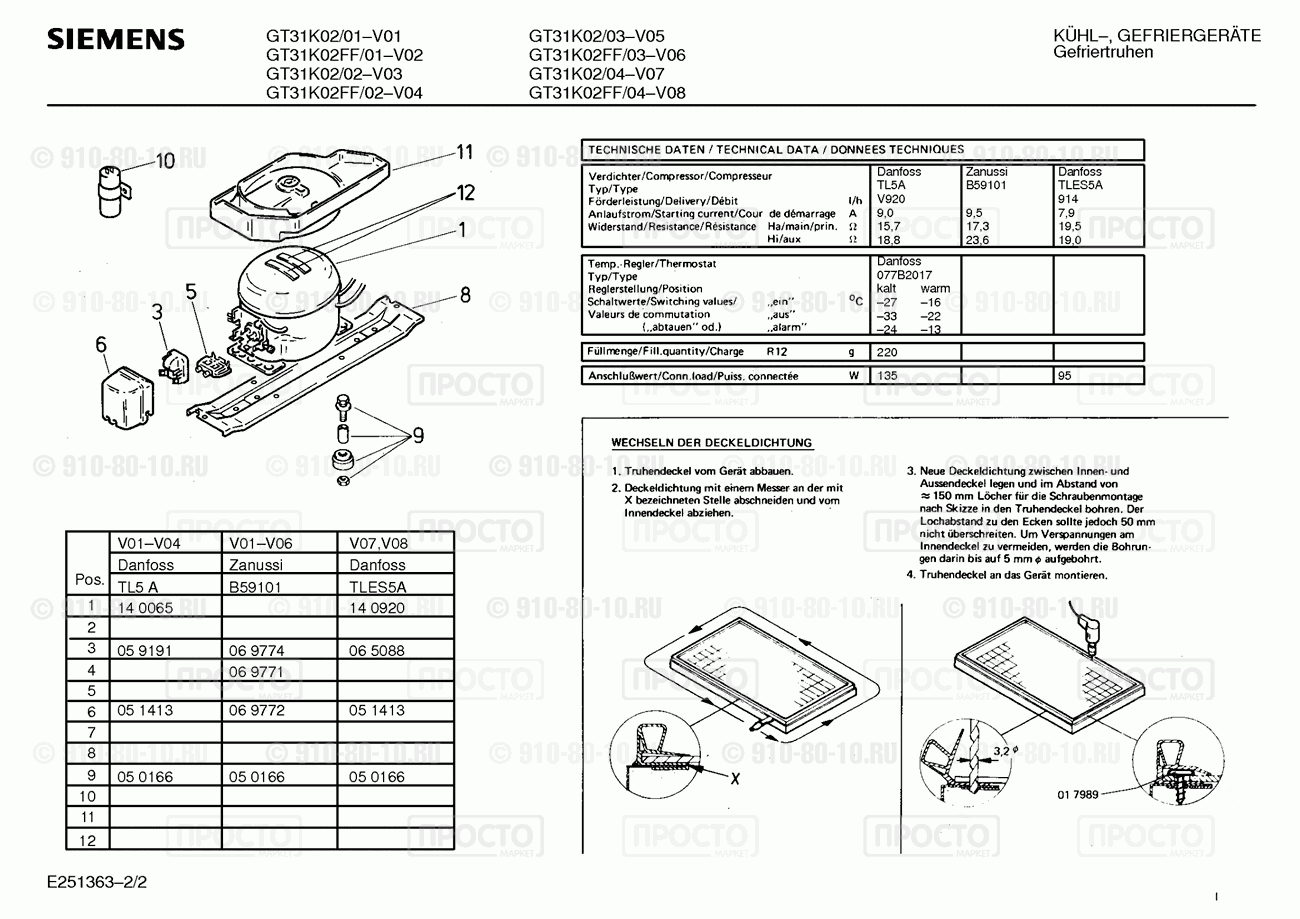 Холодильник Siemens GT31K02/01 - взрыв-схема