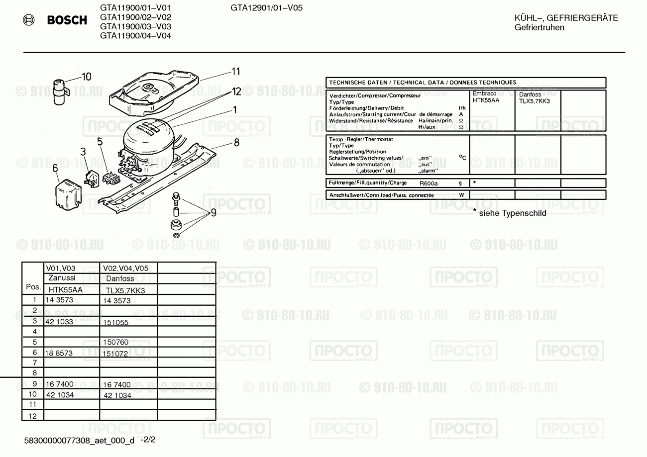 Холодильник Bosch GTA11900/01 - взрыв-схема