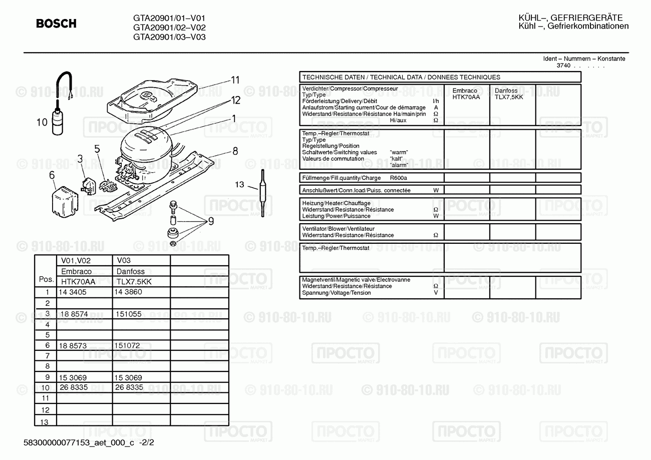 Холодильник Bosch GTA20901/01 - взрыв-схема