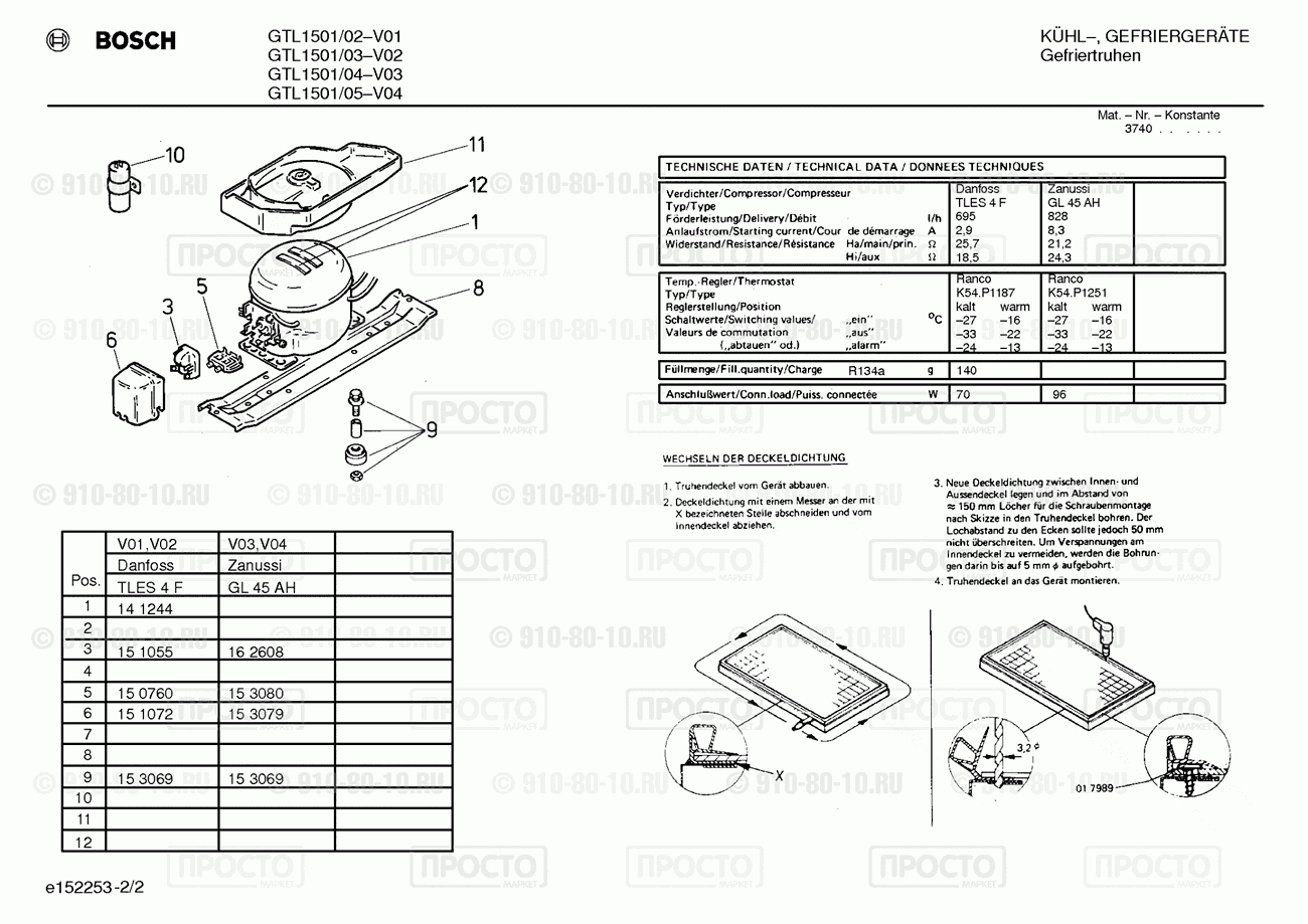 Холодильник Bosch GTL1501/02 - взрыв-схема