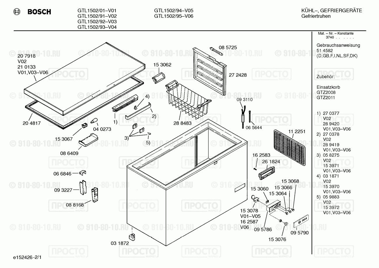 Холодильник Bosch GTL1502/01 - взрыв-схема