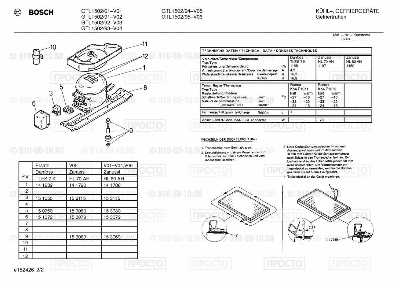 Холодильник Bosch GTL1502/01 - взрыв-схема