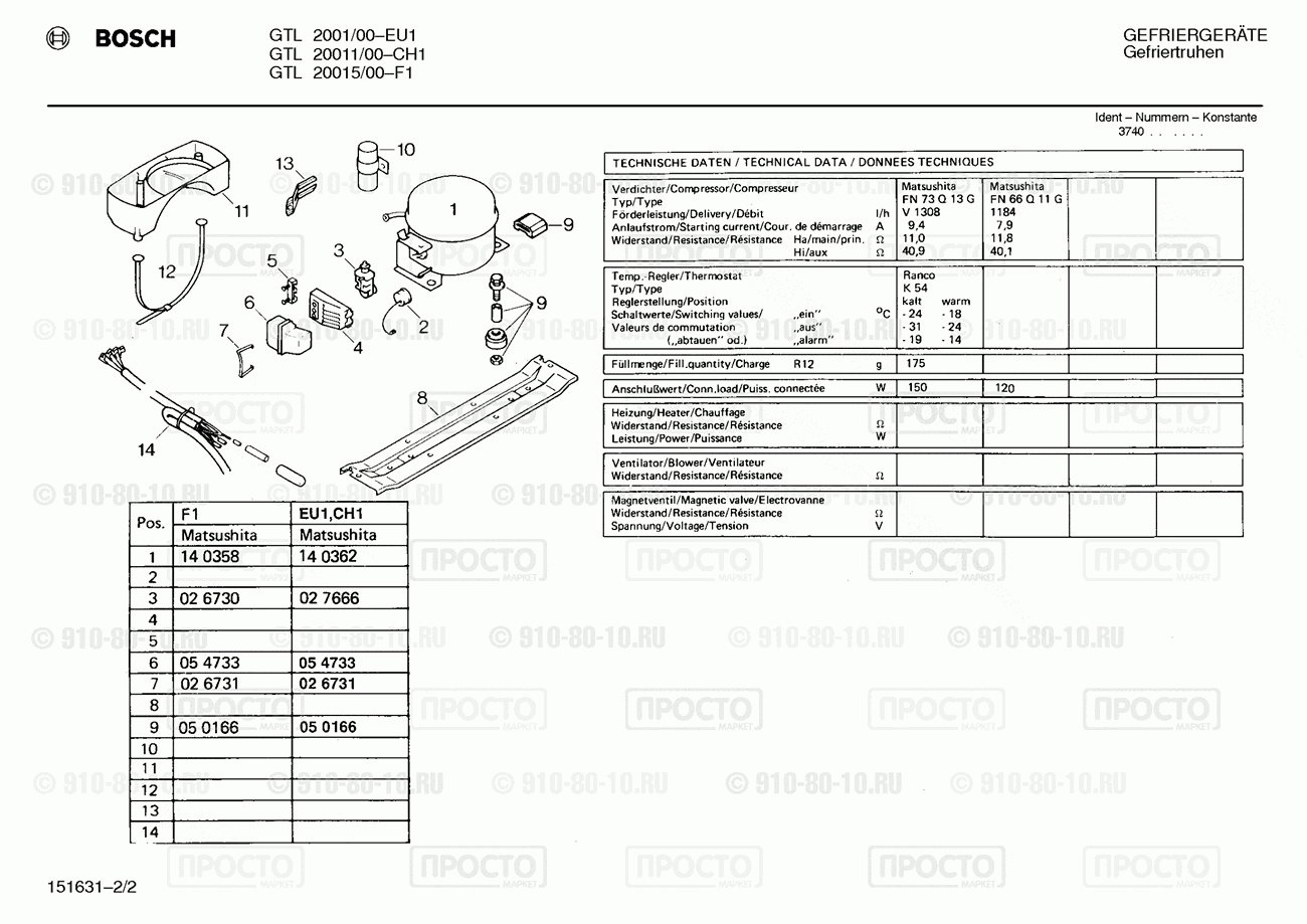 Холодильник Bosch GTL2001/00 - взрыв-схема