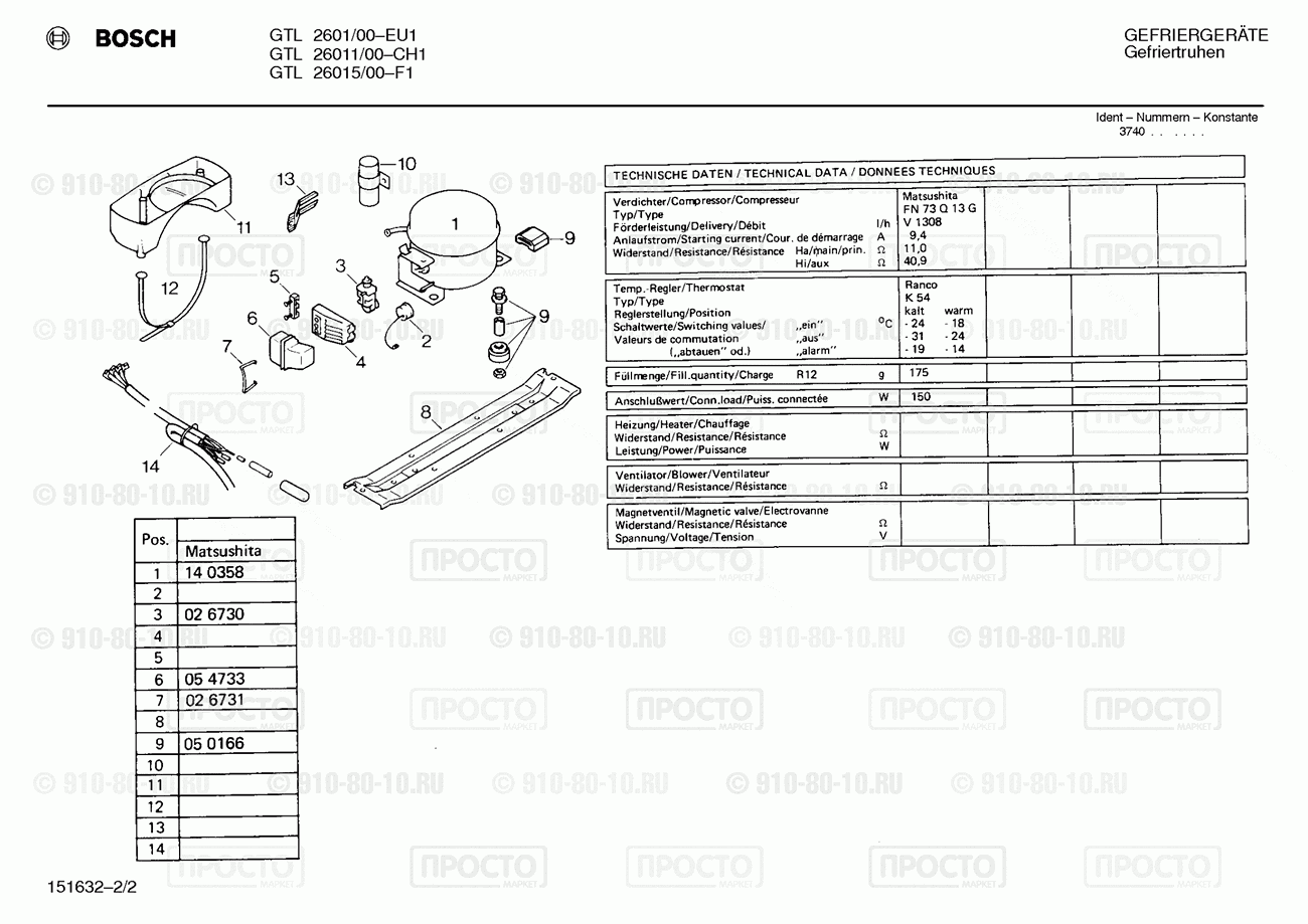 Холодильник Bosch GTL26011/00 - взрыв-схема
