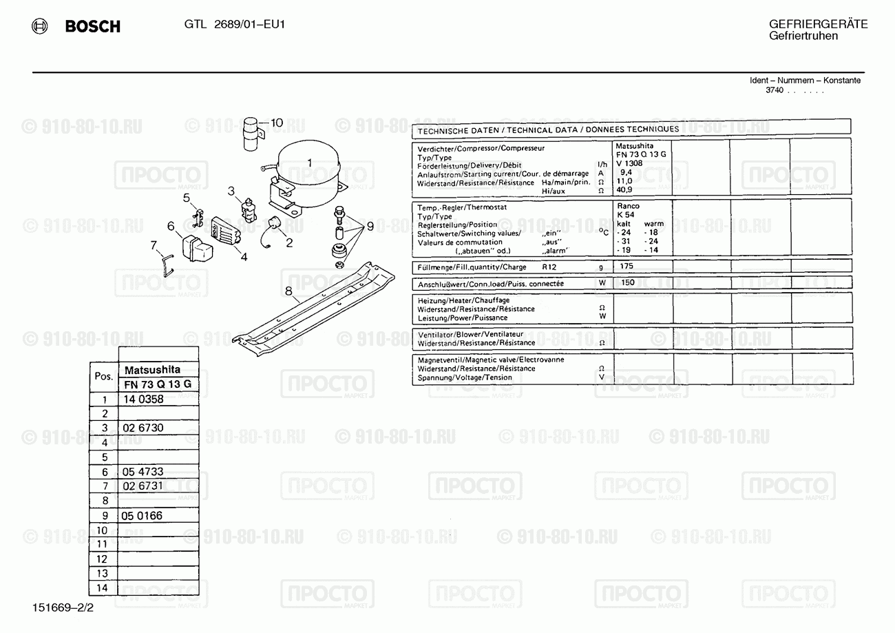 Холодильник Bosch GTL2689/01 - взрыв-схема