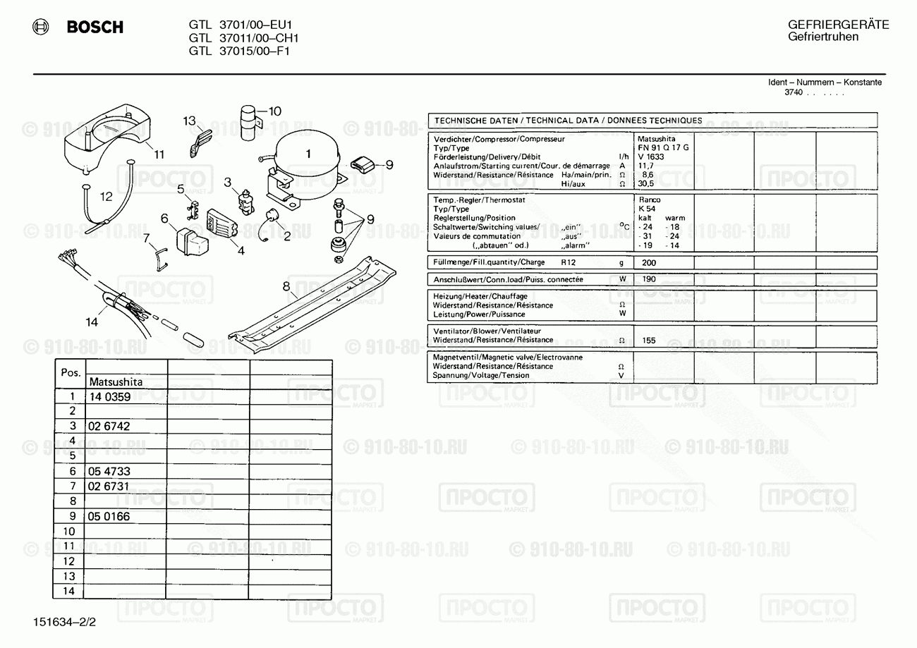 Холодильник Bosch GTL3701/00 - взрыв-схема