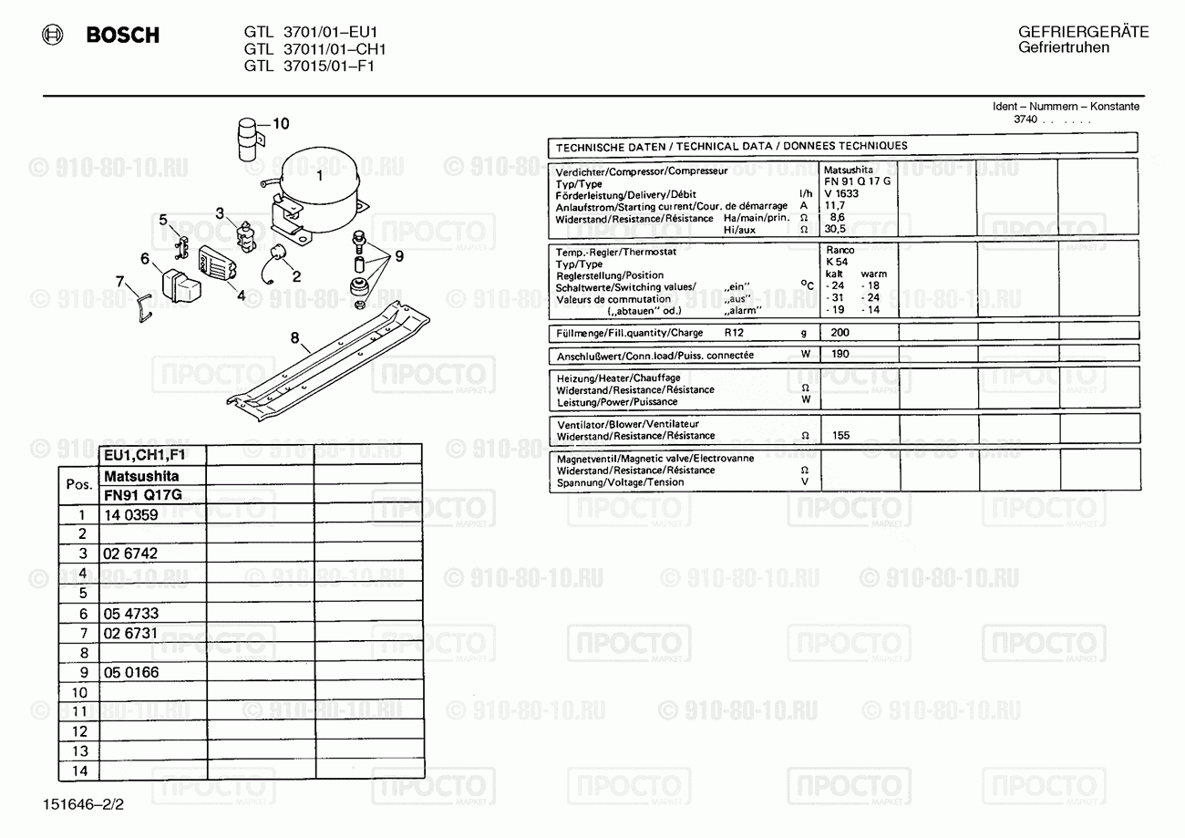Холодильник Bosch GTL3701/01 - взрыв-схема