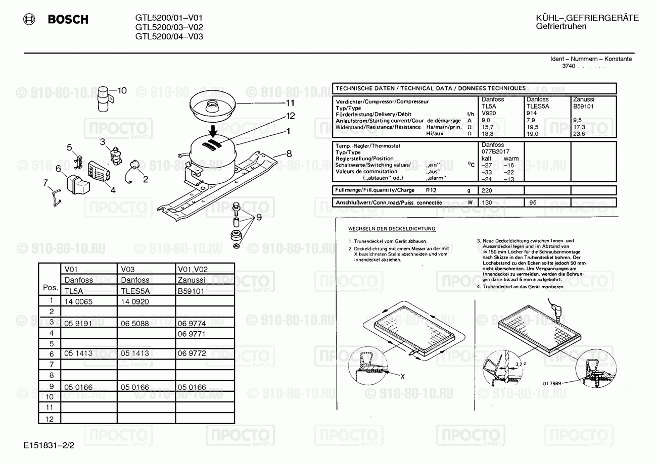 Холодильник Bosch GTL5200/01 - взрыв-схема