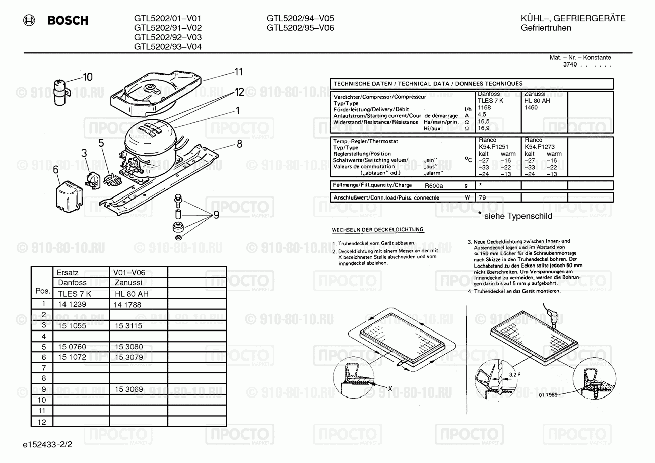 Холодильник Bosch GTL5202/92 - взрыв-схема