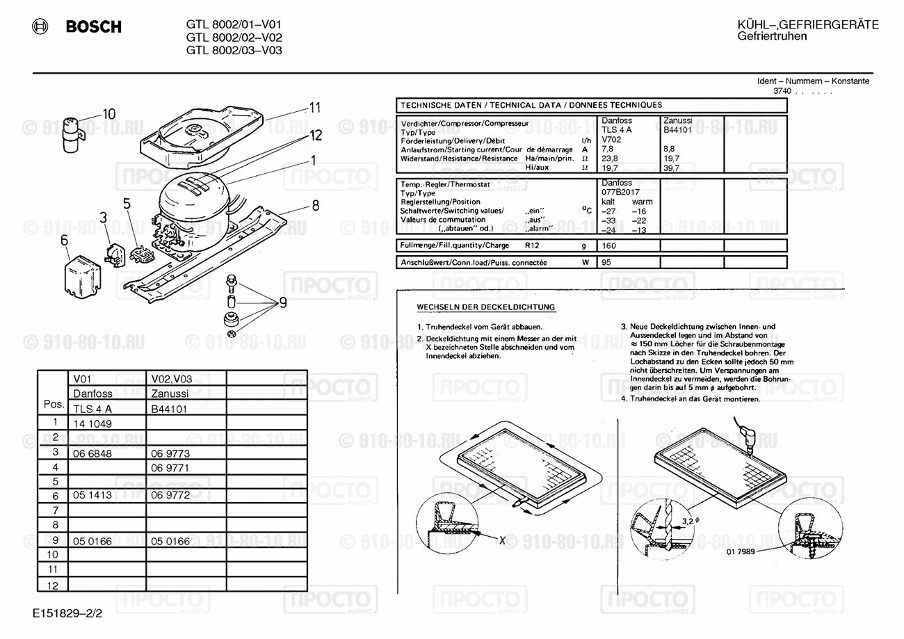 Холодильник Bosch GTL8002/02 - взрыв-схема