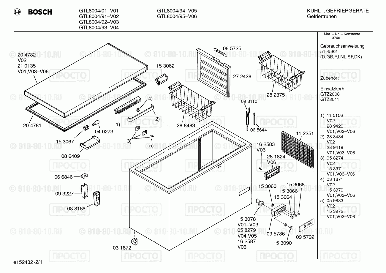 Холодильник Bosch GTL8004/01 - взрыв-схема