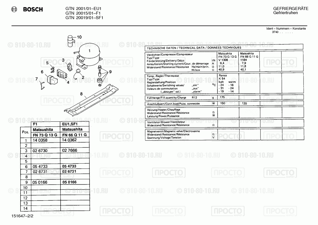 Холодильник Bosch GTN2001/01 - взрыв-схема