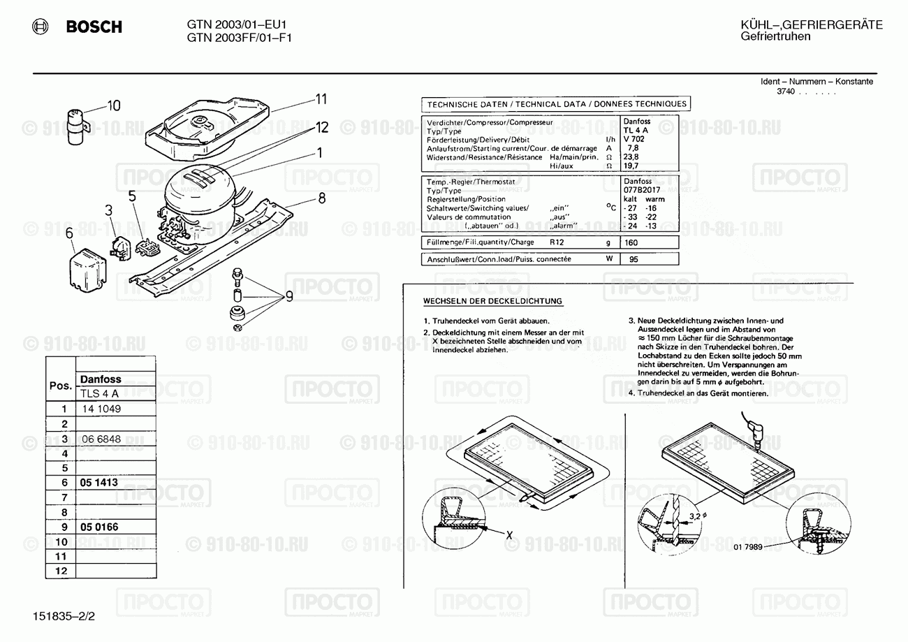 Холодильник Bosch GTN2003/01 - взрыв-схема