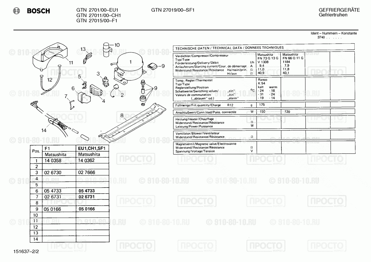 Холодильник Bosch GTN2701/00 - взрыв-схема