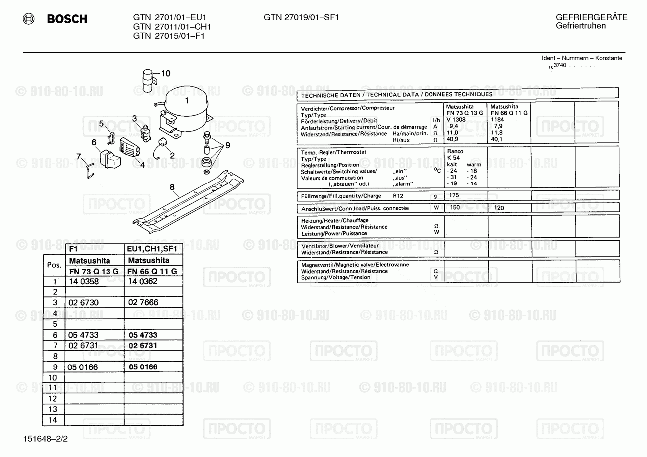 Холодильник Bosch GTN2701/01 - взрыв-схема