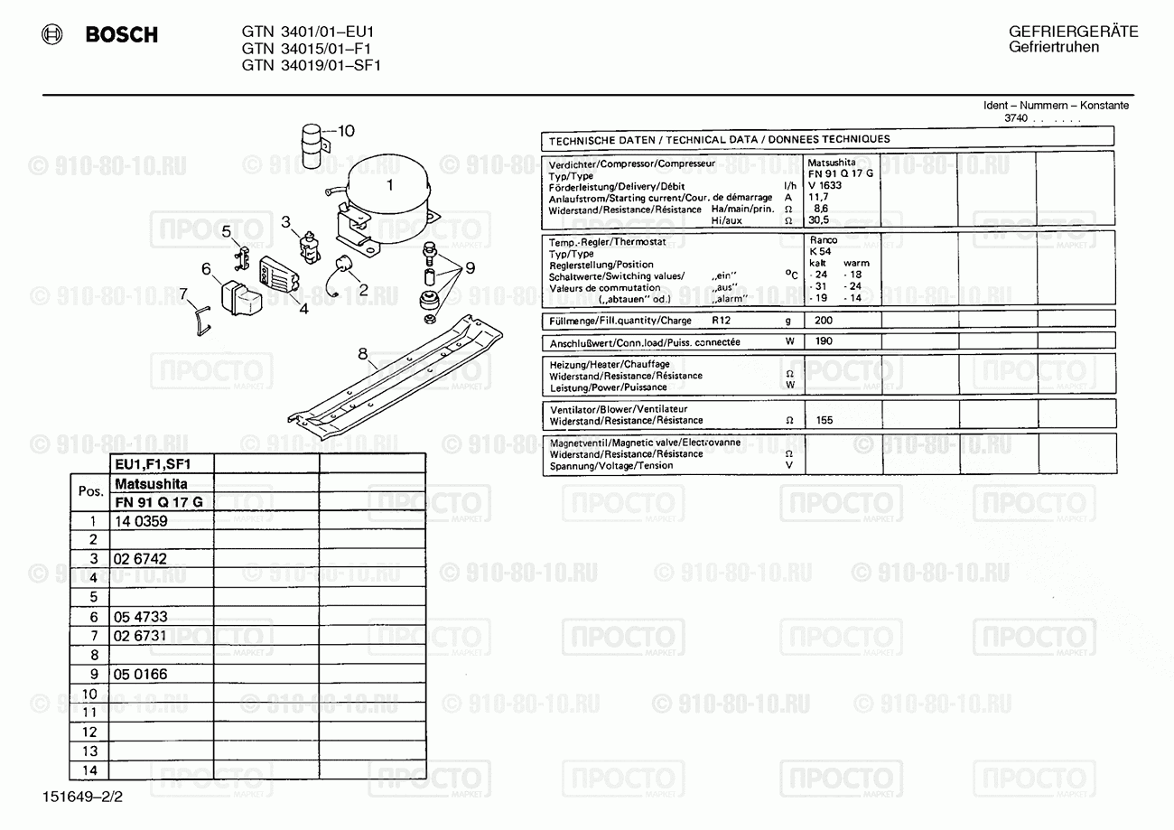 Холодильник Bosch GTN3401/01 - взрыв-схема