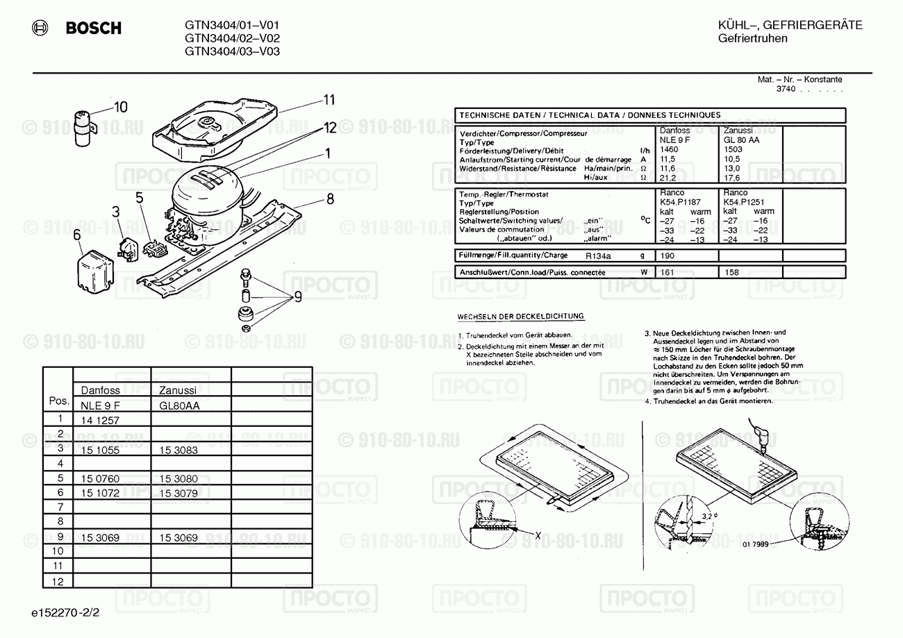 Холодильник Bosch GTN3404/01 - взрыв-схема