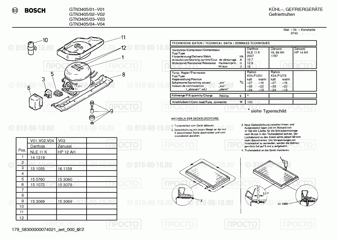 Холодильник Bosch GTN3405/01 - взрыв-схема
