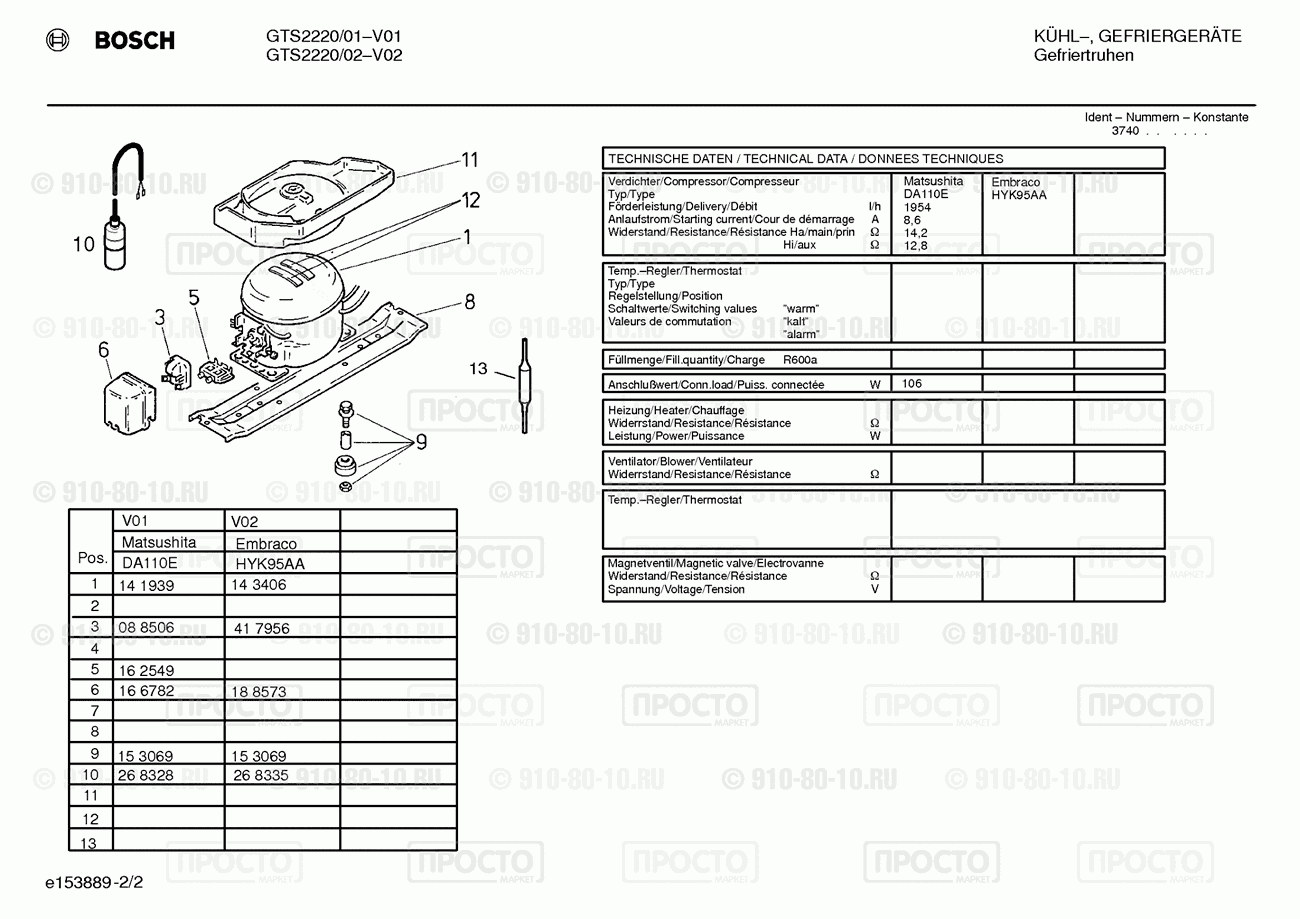 Холодильник Bosch GTS2220/01 - взрыв-схема