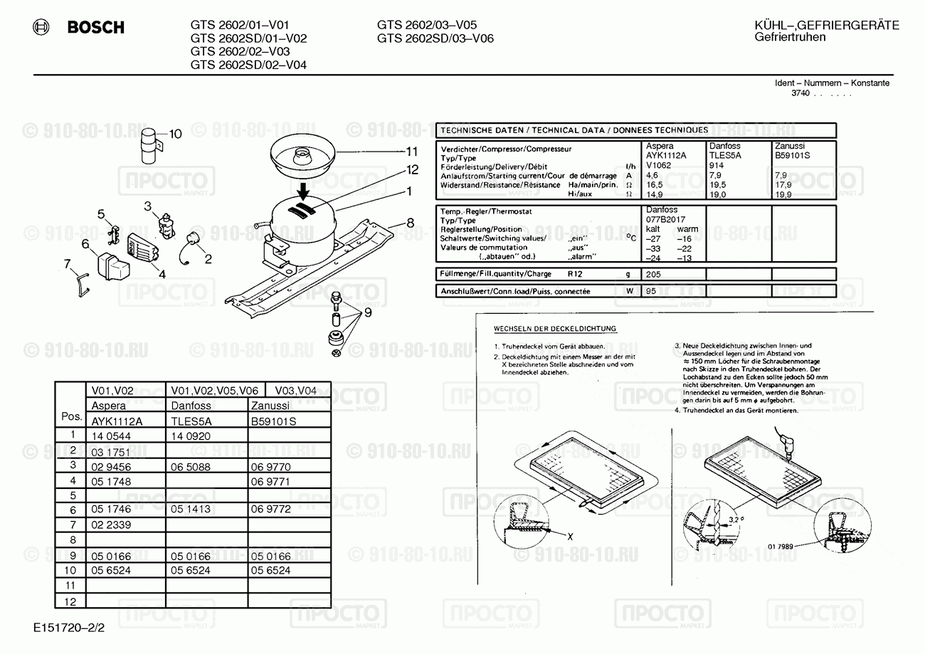 Холодильник Bosch GTS2602/01 - взрыв-схема