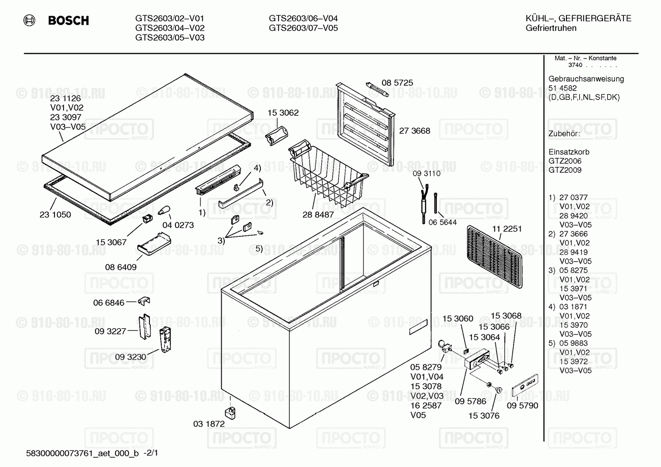 Холодильник Bosch GTS2603/02 - взрыв-схема