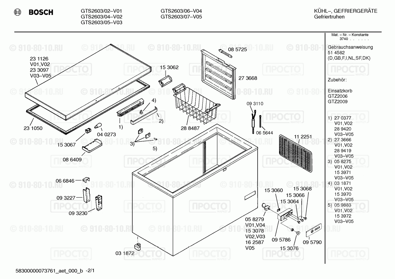 Холодильник Bosch GTS2603/06 - взрыв-схема