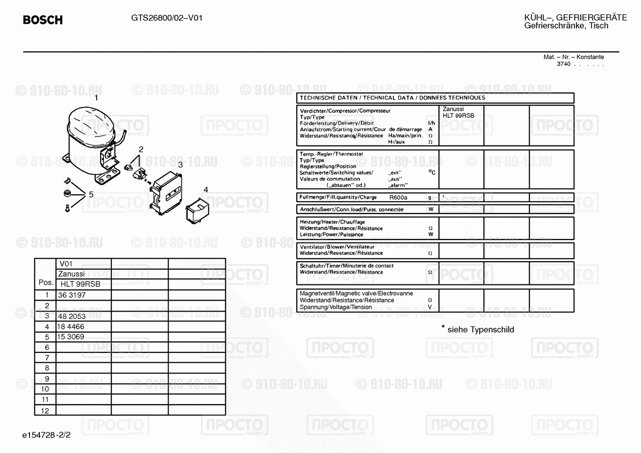 Холодильник Bosch GTS26800/02 - взрыв-схема