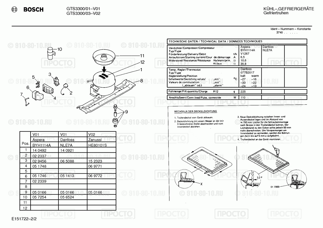 Холодильник Bosch GTS3300/01 - взрыв-схема