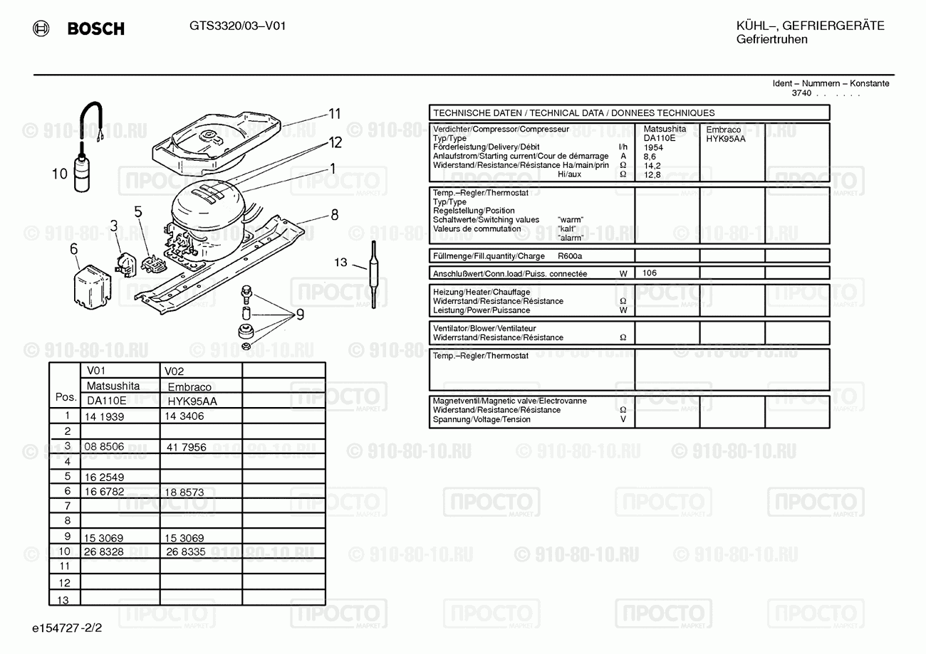 Холодильник Bosch GTS3320/03 - взрыв-схема