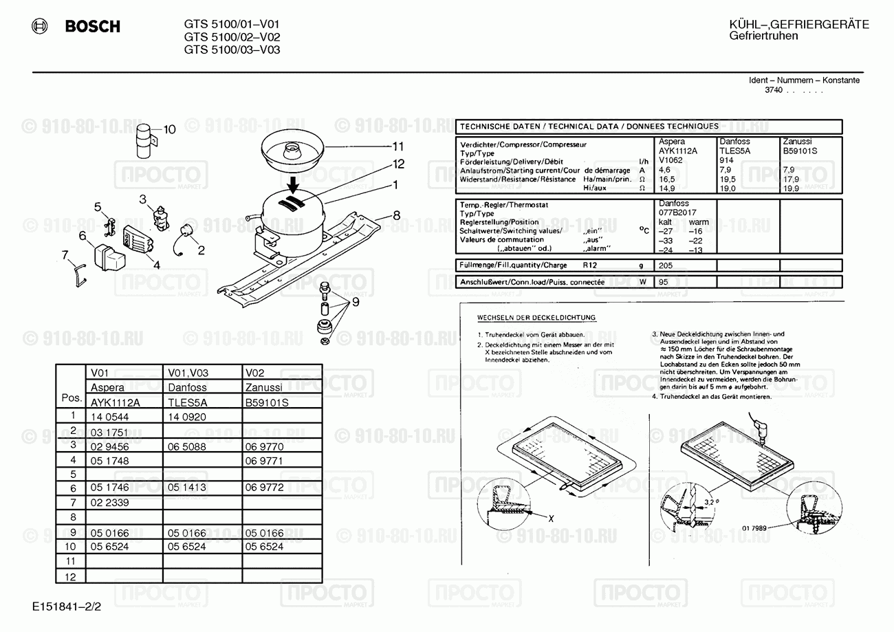 Холодильник Bosch GTS5100/01 - взрыв-схема