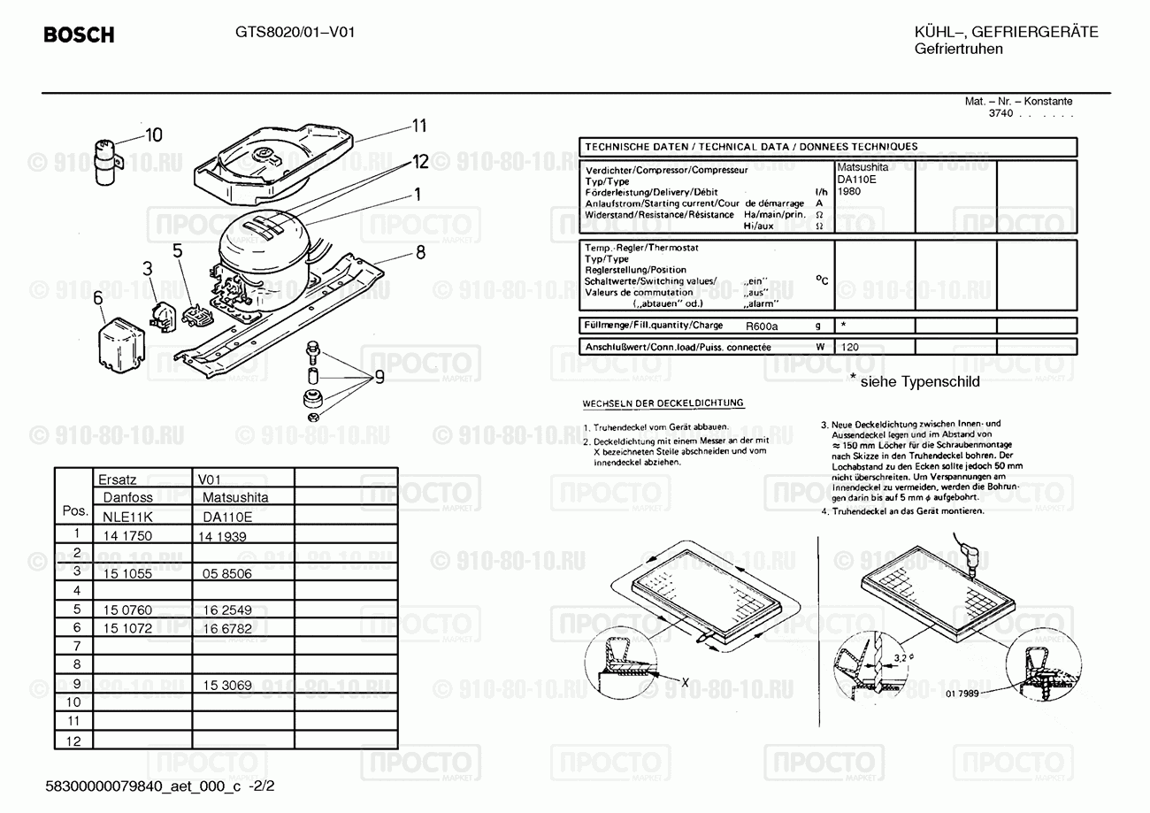 Холодильник Bosch GTS8020/01 - взрыв-схема