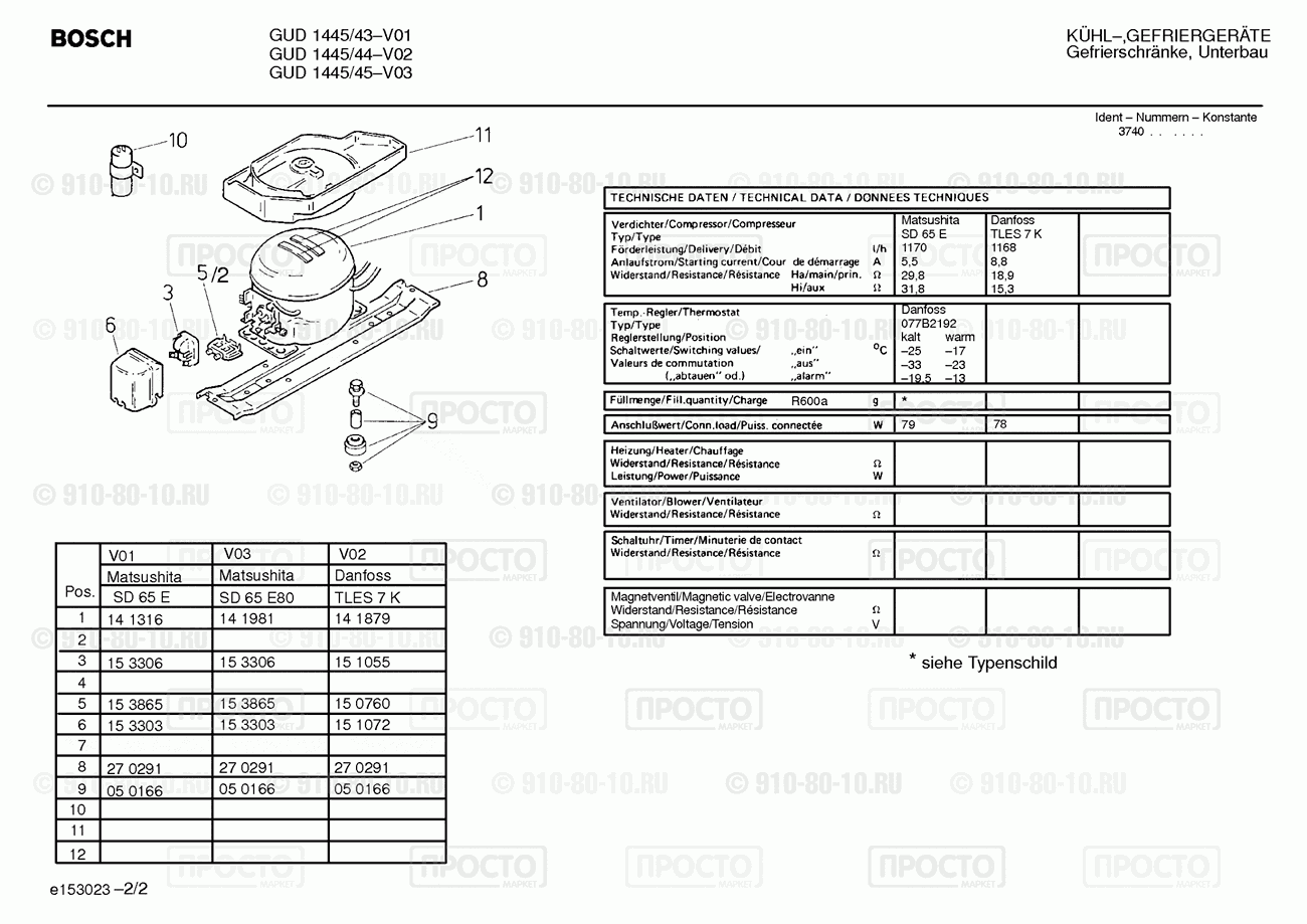 Холодильник Bosch GUD1445/43 - взрыв-схема