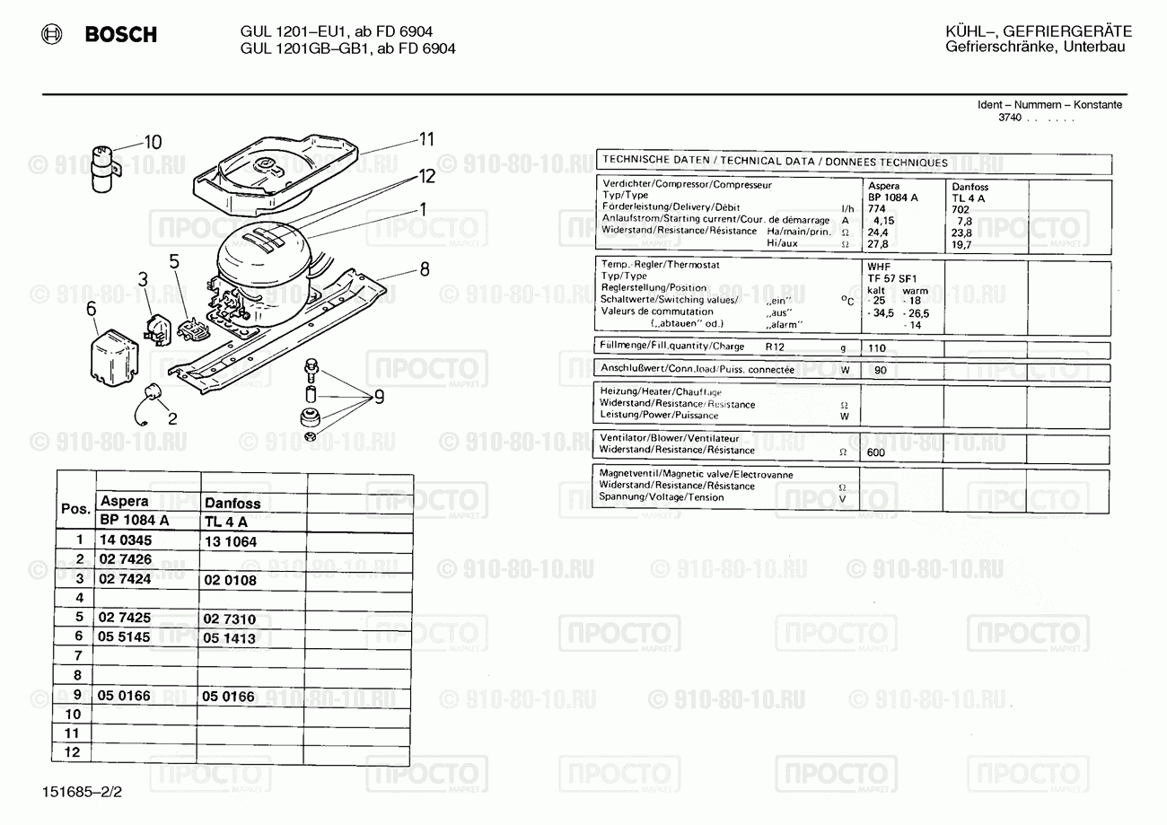 Холодильник Bosch GUL1201GB(01) - взрыв-схема