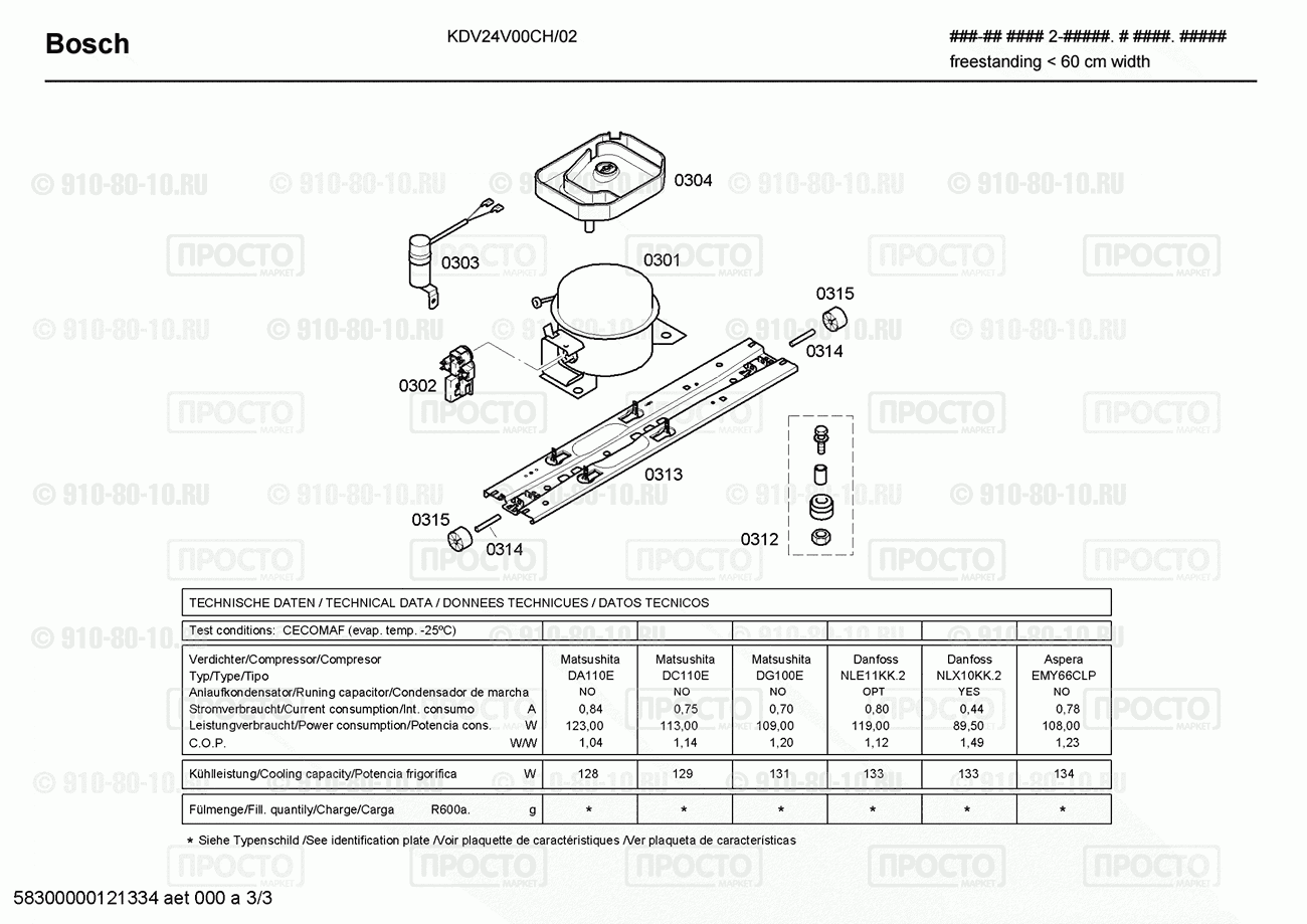 Холодильник Bosch KDV24V00CH/02 - взрыв-схема