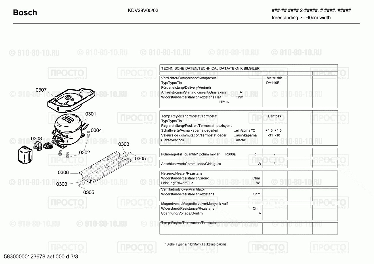 Холодильник Bosch KDV29V05/02 - взрыв-схема