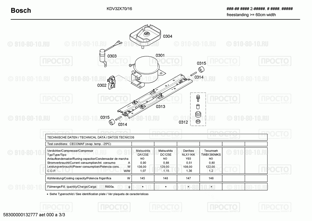 Холодильник Bosch KDV32X70/16 - взрыв-схема