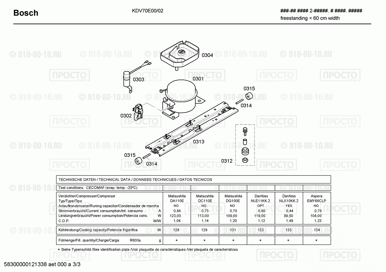 Холодильник Bosch KDV70E00/02 - взрыв-схема