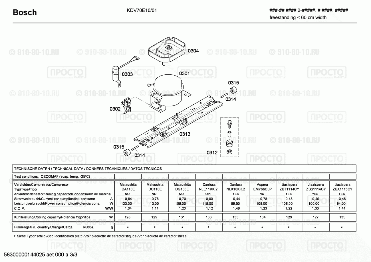 Холодильник Bosch KDV70E10/01 - взрыв-схема